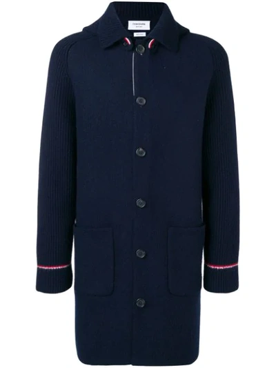 Shop Thom Browne Overwashed Wool Blend Duffle Coat In Blue