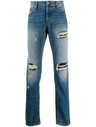 Shop Just Cavalli Distressed Faded Straight-leg Jeans In Blue