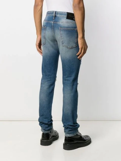 Shop Just Cavalli Distressed Faded Straight-leg Jeans In Blue