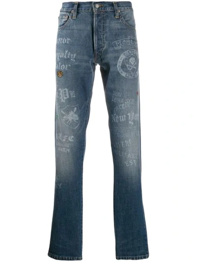 Shop Polo Ralph Lauren Lettering Print Slim-fit Jeans In Blue