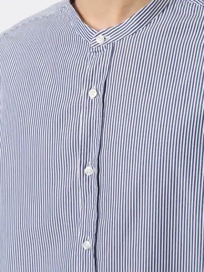 Shop Officine Generale Mandarin Collar Striped Shirt In Blue