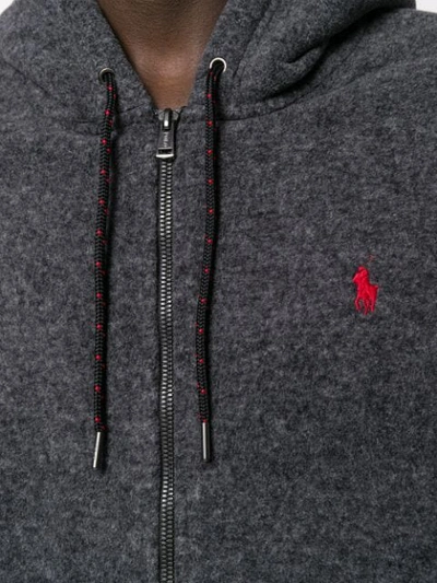 Shop Polo Ralph Lauren Zip-up Logo Hoodie In Grey