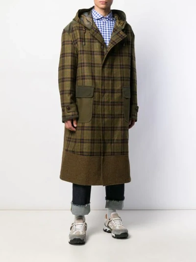 Shop Junya Watanabe Oversized Plaid Parka Coat In Brown