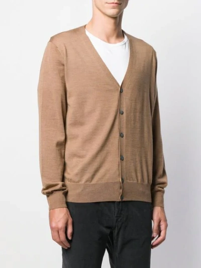 Shop Canali Button Down Cardigan In Brown