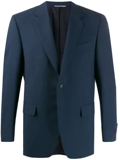 Shop Canali Fitted Fine Knit Blazer In Blue