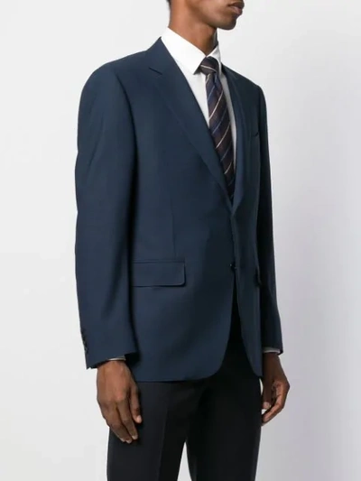 Shop Canali Fitted Fine Knit Blazer In Blue