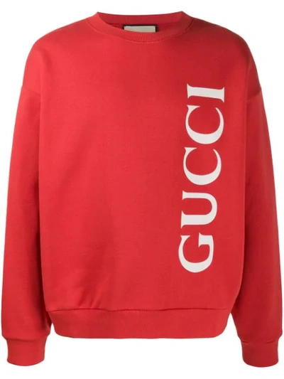 Shop Gucci Logo Print Crew Neck Sweatshirt In Red