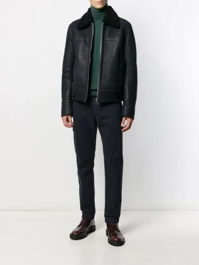 Shop Ps By Paul Smith Shearling Collar Leather Jacket In 49 Black