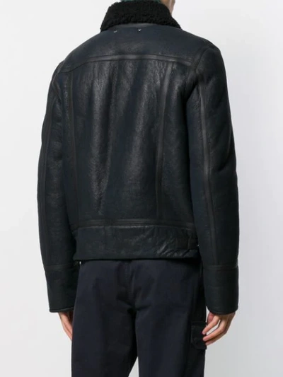 Shop Ps By Paul Smith Shearling Collar Leather Jacket In 49 Black