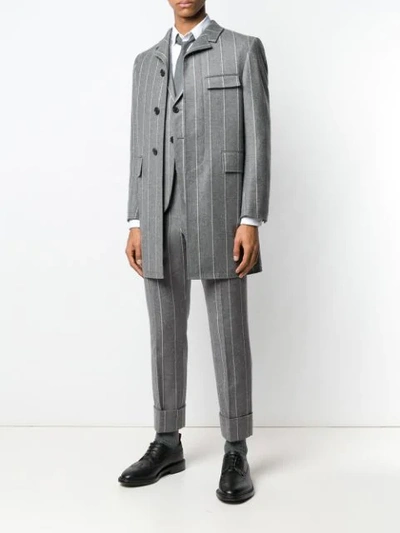Shop Thom Browne Striped Single Breasted Coat In Grey