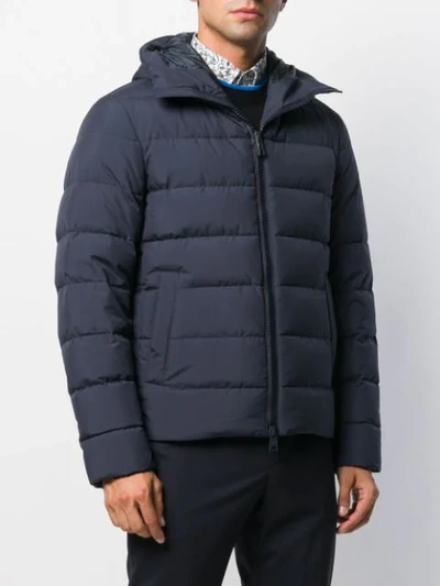 Shop Herno Short Quilted Zipped Jacket In Blue