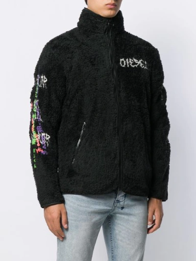 Shop Diesel Zip-front Fleece Sweatshirt In Black