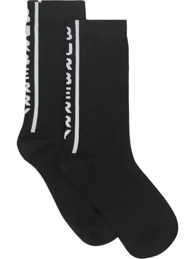 Shop Burberry Logo Intarsia Cotton Blend Socks In Black