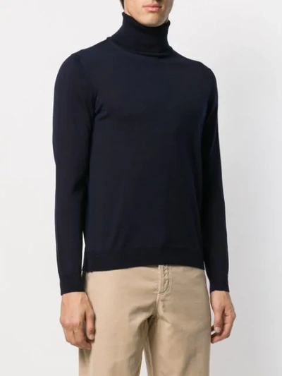 Shop Zanone Roll-neck Fitted Sweater In Blue