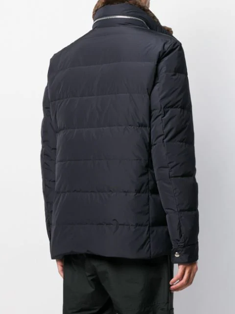 Moncler Men's 4-pocket Field Jacket With Fur Collar In Blue | ModeSens