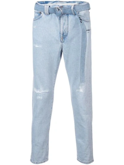 Shop Off-white Belted Ripped Jeans - Blue