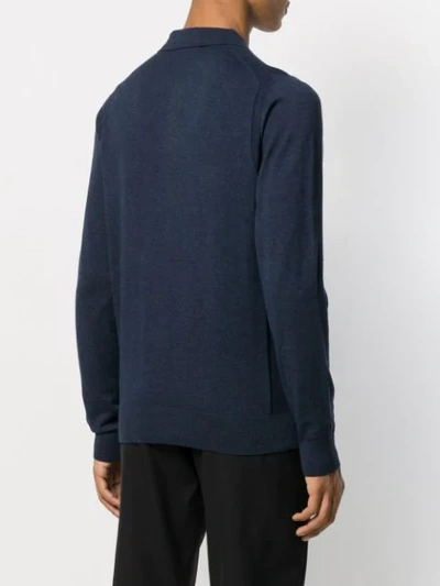 Shop Michael Kors Long Sleeve Polo Shirt In Blue