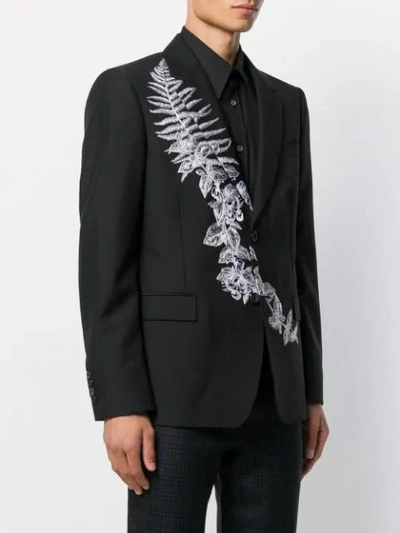 Shop Alexander Mcqueen Frosted Fern Embroidered Single Breasted Blazer In 1000 Black