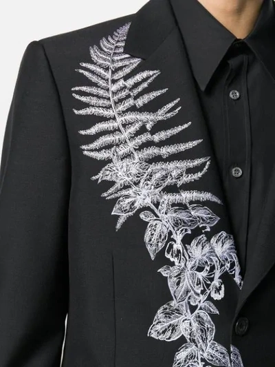 Shop Alexander Mcqueen Frosted Fern Embroidered Single Breasted Blazer In 1000 Black