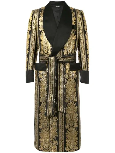 Shop Dolce & Gabbana Barocco Jaquard Robe In Gold