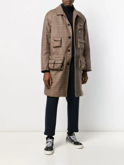 Shop Lc23 Checked Single Breasted Coat In Brown