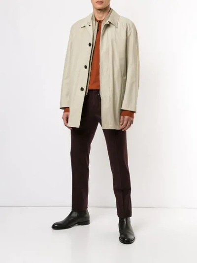 Shop Gieves & Hawkes Single Breasted Raincoat In Brown