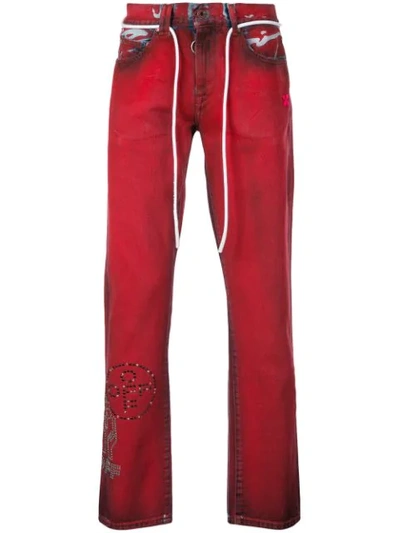 Shop Off-white Studded Slim Jeans In Red