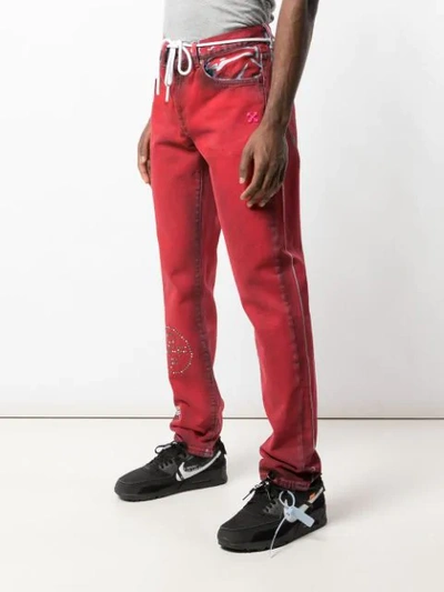 Shop Off-white Studded Slim Jeans In Red