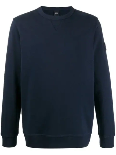 Shop Hugo Boss Relaxed-fit Crew Neck Sweatshirt In Blue