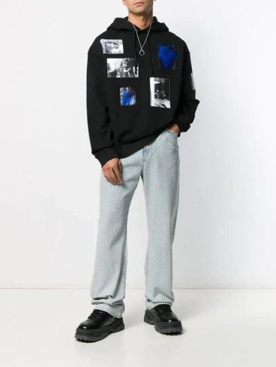 Shop Raf Simons Patch Print Hoodie In Black