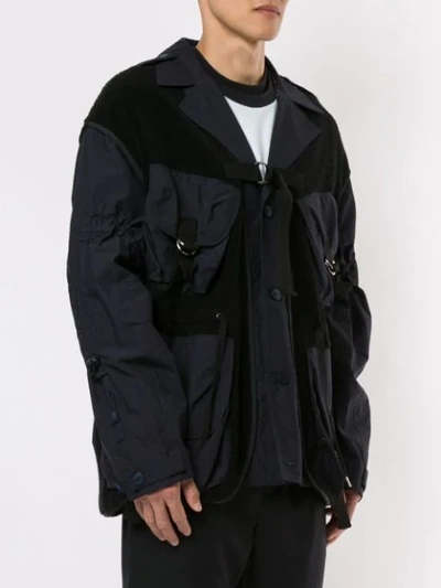 Shop Yoshiokubo Military Style Blazer Jacket In Blue