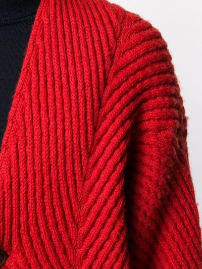 Pre-owned Issey Miyake 2000s Chunky Knit Textured Cardigan In Red