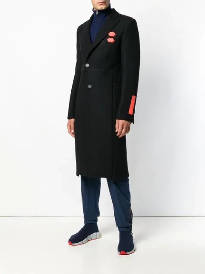 Shop Off-white Contrast Patch Single-breasted Coat In Black