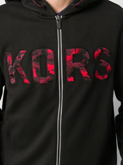 Shop Michael Kors Logo Embroidered Zipped Hoodie In Black