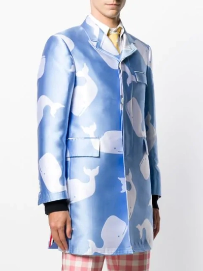Shop Thom Browne Whale Icon Chesterfield Overcoat In Blue