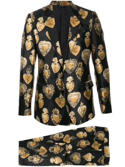 Shop Dolce & Gabbana Sacred Heart Print Suit In Black