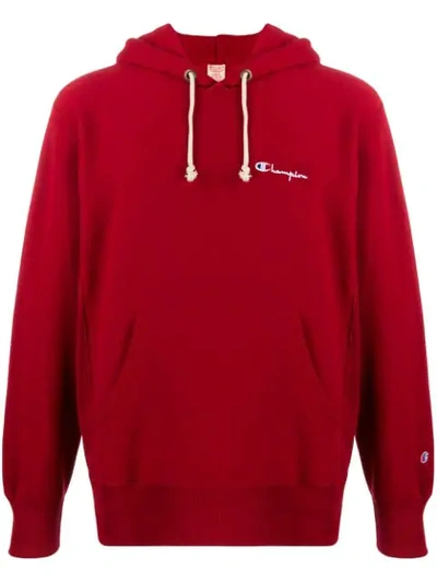 Shop Champion Embroidered Logo Jersey Hoody In Red