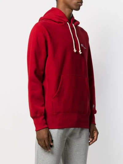 Shop Champion Embroidered Logo Jersey Hoody In Red