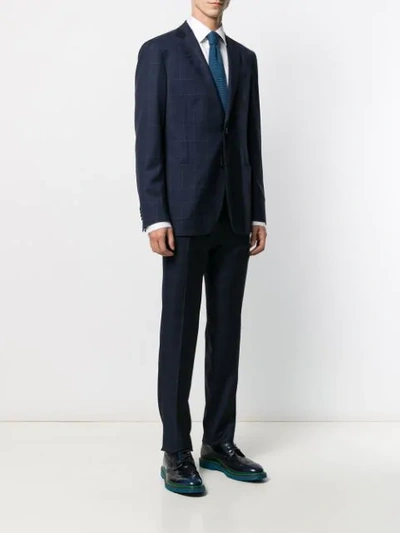 Shop Etro Check Print Fitted Suit In Blue