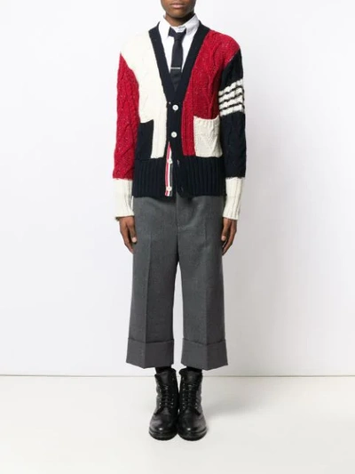 Shop Thom Browne 4-bar Aran Cable Mohair Cardigan In White