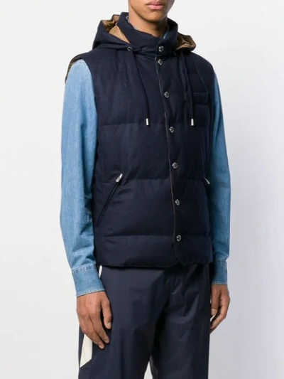 Shop Brunello Cucinelli Sleeveless Hooded Jacket In Blue