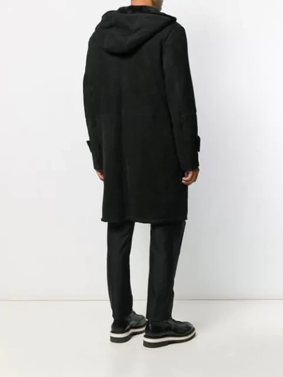 Shop Les Hommes Contrast Textured Button Cuff Coat In Black