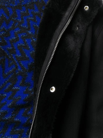 Shop Les Hommes Contrast Textured Button Cuff Coat In Black