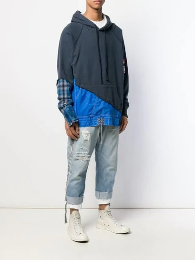 Shop Greg Lauren Hybrid Patchwork Hoodie In Blue