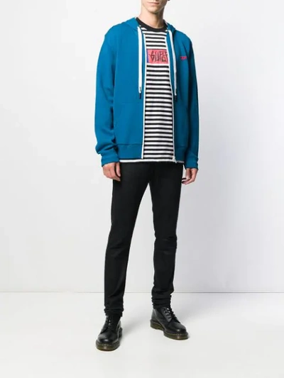 Shop Diesel Contrast Lining Hoodie In Blue