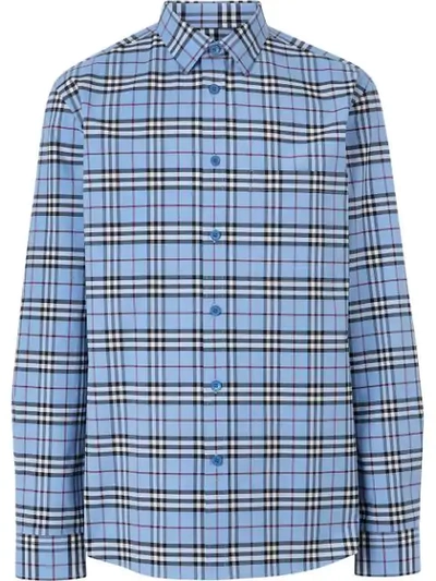 Shop Burberry Checked Shirt In Blue