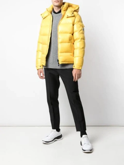 Shop Moncler Logo Patch Puffer Jacket In 141 Yellow