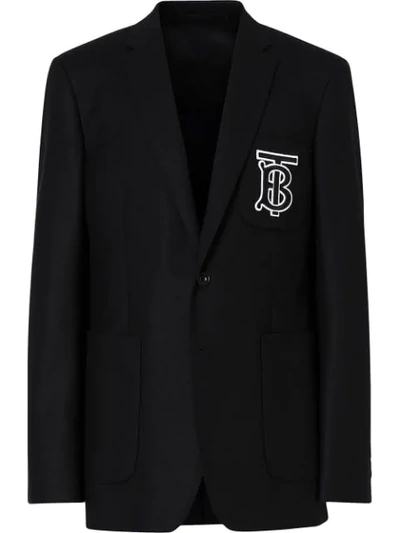 Shop Burberry Logo Patch Single Breasted Blazer In Black