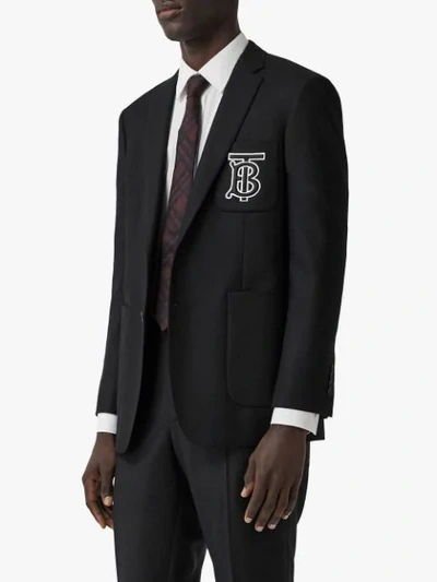 Shop Burberry Logo Patch Single Breasted Blazer In Black