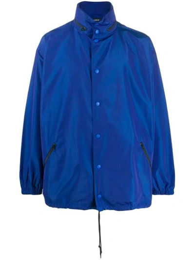 Shop Balenciaga Logo Raincoat In Blue